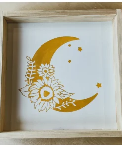 Emrose Decor Mustard Floral Moon Wooden Sign