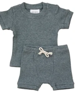 Mebie Baby Charcoal Waffle Cozy Shorts Set