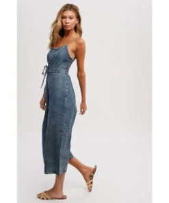 J+j Medium Acid Wash Denim Jumpsuit