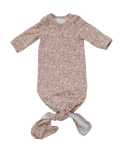 Mebie Baby Dusty Rose Vines Organic Cotton Knotted Gown Preemie + Newborn