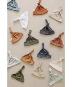 Mebie Baby Preemie + Newborn Oatmeal Organic Cotton Ribbed Knotted Beanie