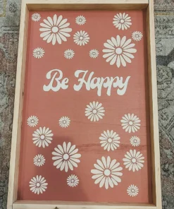 Emrose Be Happy Dark Mauve Floral Retro Sign