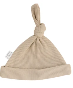 Mebie Baby Preemie + Newborn Oatmeal Organic Cotton Ribbed Knotted Beanie