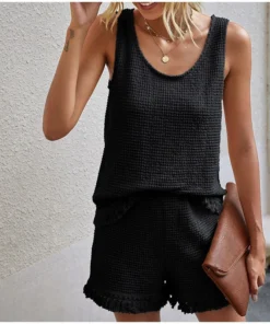 J+j Black Tassel Tank + Shorts Set Sets