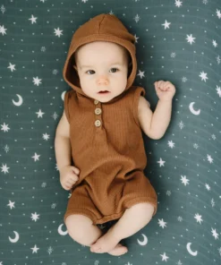 Mebie Baby Overalls + Rompers Honey Waffle Hooded Short Romper