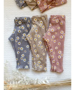 Evelina Apparel Beige Daisy Jersey Leggings Bottoms