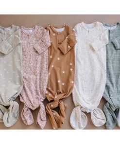 Mebie Baby Dusty Rose Vines Organic Cotton Knotted Gown Preemie + Newborn