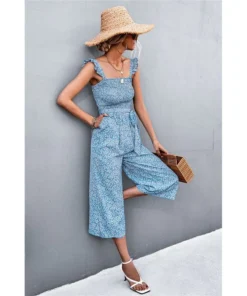 J+j Light Blue Floral Jumpsuit Rompers + Jumpers