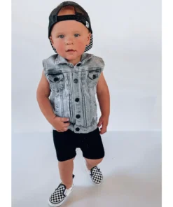 Little Bipsy Outerwear Grey Wash Denim Vest