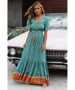 J+j Dresses Teal Ruffle Boho Dress