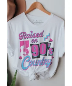 J+j Raised On 90's Country White Tee Graphic Tees