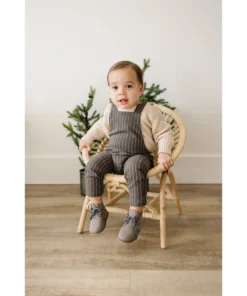 Mebie Baby Charcoal Stripe Linen Cotton Overalls Overalls + Rompers