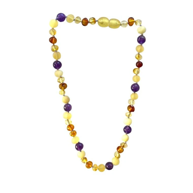 Sweet Tree Amber Jewelry Amber + Amethyst + Agate Necklace 15" 3 Sweet Tree Amber Jewelry Amber + Amethyst + Agate Necklace 15"