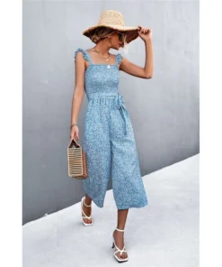 J+j Light Blue Floral Jumpsuit Rompers + Jumpers