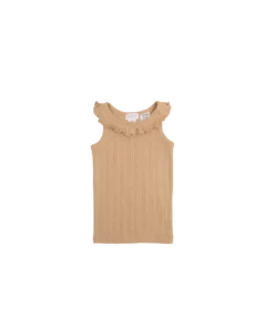 Jamie Kay Tops Chai Caramel Organic Cotton Pointelle Frill Singlet Top