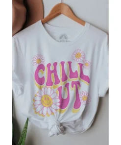 J+j Chill Out Smiley Face White Tee Graphic Tees