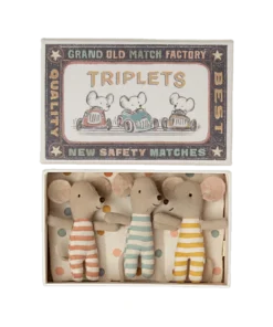 Maileg Dolls + Plushies Baby Triplet Mice In A Box Toy