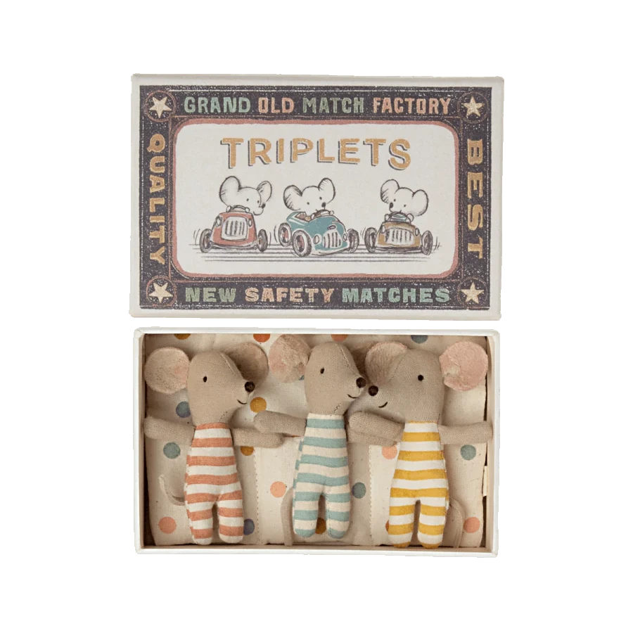 Maileg Dolls + Plushies Baby Triplet Mice In A Box Toy 3 Maileg Dolls + Plushies Baby Triplet Mice In A Box Toy