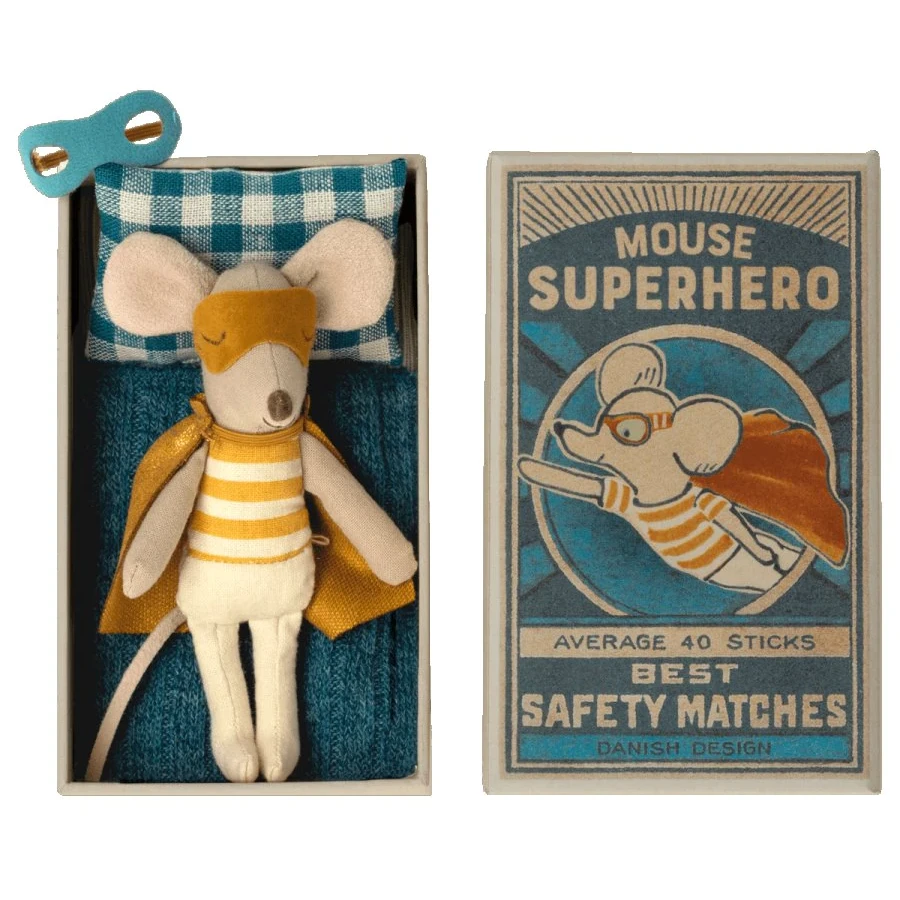 Maileg Super Hero Mouse Little Brother In A Matchbox Toy Dolls + Plushies 6 Maileg Super Hero Mouse Little Brother In A Matchbox Toy Dolls + Plushies