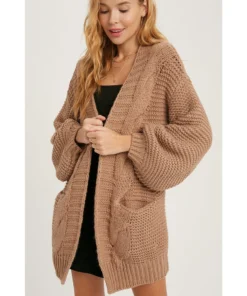 J+j Brown Chunky Cable Cardigan Outerwear