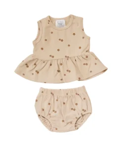 Mebie Baby Preemie + Newborn Oat Floral Organic Cotton Peplum Set