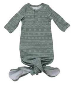 Mebie Baby Sage Alpine Organic Cotton Knotted Gown Preemie + Newborn