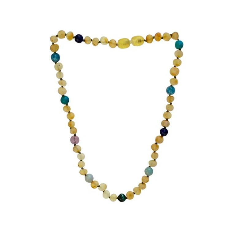 Sweet Tree Amber Jewelry Raw Honey Amber + Blue/green Necklace 15" 3 Sweet Tree Amber Jewelry Raw Honey Amber + Blue/green Necklace 15"