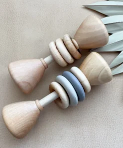 Bannor Toys Beige + Taupe Classic Wooden Rattle