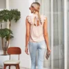 J+j Cream Sleeveless Ruffle Tie Back Blouse