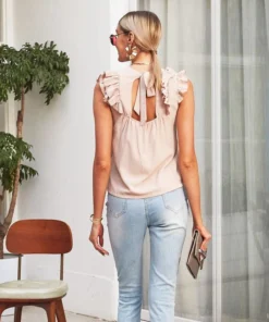 J+j Cream Sleeveless Ruffle Tie Back Blouse