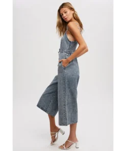 J+j Medium Acid Wash Denim Jumpsuit