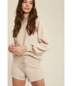 J+j Cream Sweater Lounge Shirt + Shorts Set