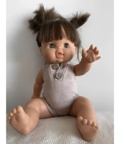 Dolls + Plushies Beige Tank Ribbed + Button Romper Minikane Clothing