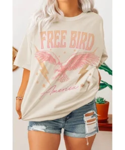 J+j Free Bird Pastel Cream Oversized Tee