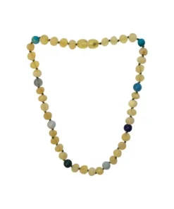 Sweet Tree Amber Jewelry Raw Honey Amber + Blue/green Necklace 13"