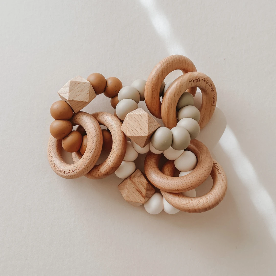 Pretty Please Teethers Speckled Almond Sawyer Xl Teething Ring Rattle Toy 4 Pretty Please Teethers Speckled Almond Sawyer Xl Teething Ring Rattle Toy