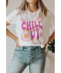 J+j Chill Out Smiley Face White Tee Graphic Tees