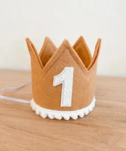 Cutest Little Party Party Time # 1 Toast Felt + White Pom Trim + White Crown