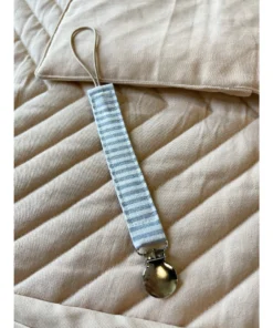 Mae + Skye Blue Linen Stripes Fabric Pacifier Clip