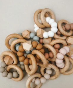 Pretty Please Teethers Toys Eucalyptus Sawyer Xl Teething Ring Rattle Toy