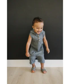 Mebie Baby Charcoal Waffle Hooded Short Romper Overalls + Rompers