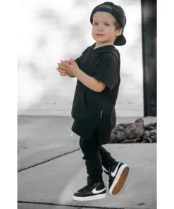 Little Bipsy Black Short Sleeve Hoodie Tops