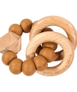 Pretty Please Teethers Speckled Almond Sawyer Xl Teething Ring Rattle Toy