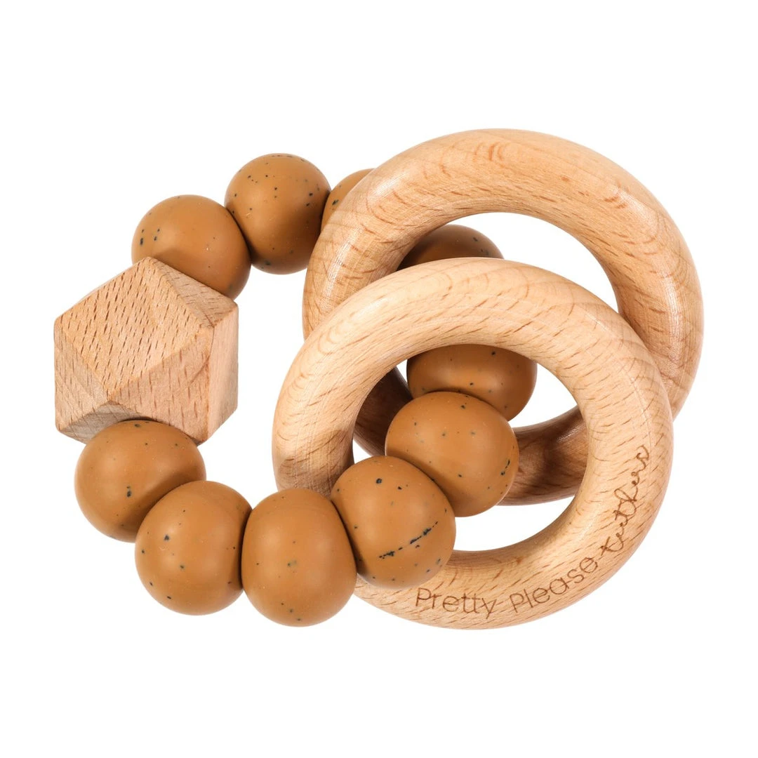 Pretty Please Teethers Speckled Almond Sawyer Xl Teething Ring Rattle Toy 3 Pretty Please Teethers Speckled Almond Sawyer Xl Teething Ring Rattle Toy