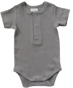 Mebie Baby Preemie + Newborn Grey Organic Cotton Ribbed Snap Onesie