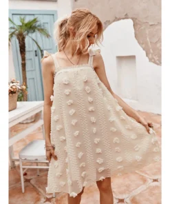 J+j Dresses Cream Textured Polka Dot Dress