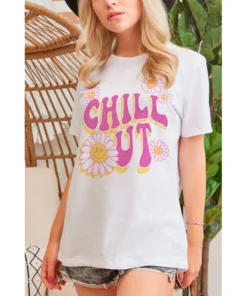 J+j Chill Out Smiley Face White Tee Graphic Tees