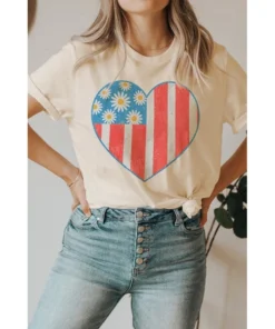 J+j Usa Heart Flower Flag Cream America Tee Graphic Tees