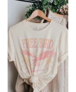 J+j Free Bird Pastel Cream Oversized Tee