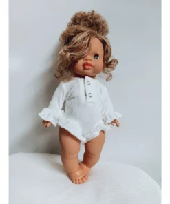 White Long Sleeve Ruffle Minikane Romper